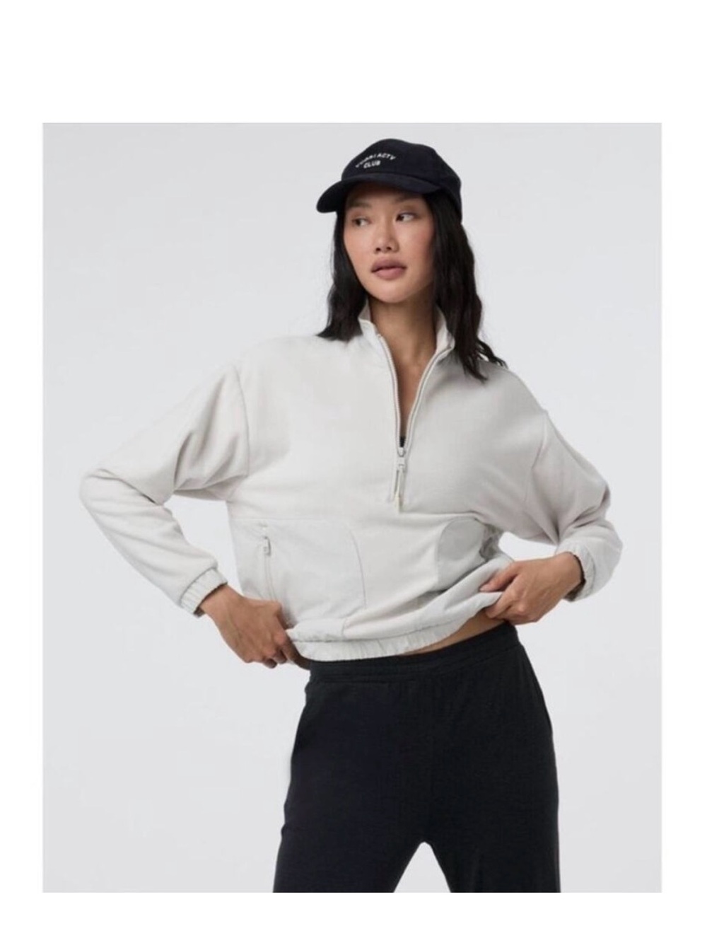 Vuori Light Gray Quarter-Zip Pullover with Pocket Panels